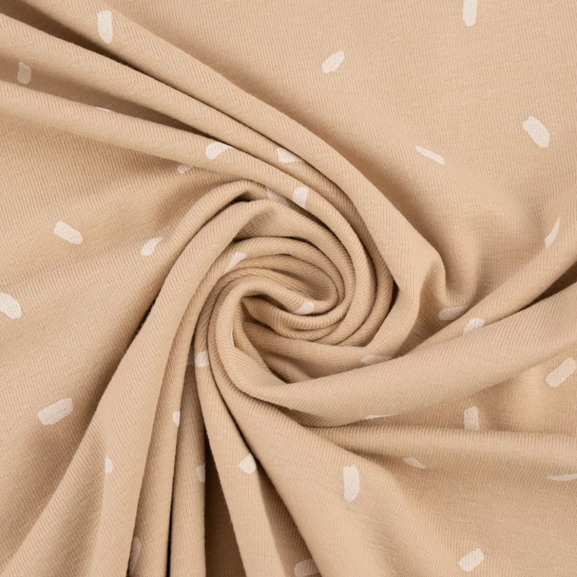 Baumwolljersey Jersey Konfetti Punkte Striche beige wollweiß 1,50m Breite