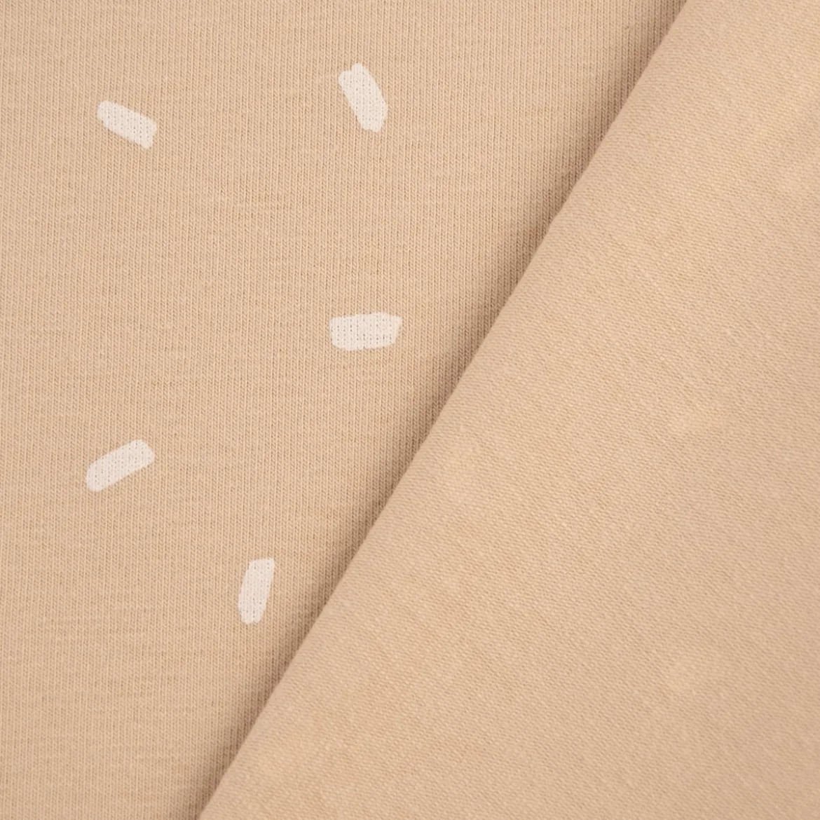 Baumwolljersey Jersey Konfetti Punkte Striche beige wollweiß 1,50m Breite