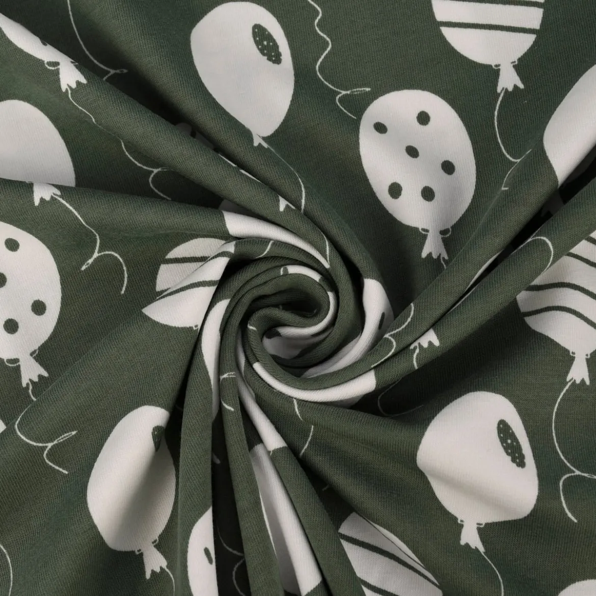 Baumwolljersey Jersey Luftballons khaki weiß 1,5m Breite