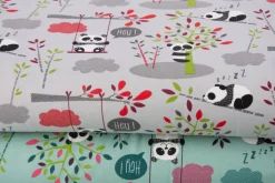 Baumwolljersey Jersey Pandas Schaukel Bäume grau grün rot 1,65m Breite
