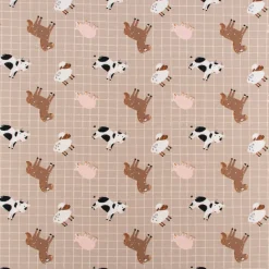 Baumwolljersey Jerseystoff Bauernhof Tiere Karos beige 1,50m Breite