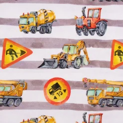 Baumwolljersey Jerseystoff Digitaldruck Baustelle Baufahrzeuge Streifen beige gelb 1,50m Breite