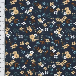 Baumwolljersey Jerseystoff Elona Streu-Blümchen dunkelblau gelb 1,45m Breite