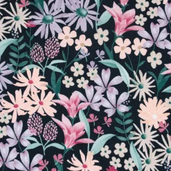 Baumwolljersey Jerseystoff Digitaldruck Blumen schwarz lila rosa grün 1,40m Breite