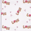 Baumwolljersey Jerseystoff NEON LOVE Schrift Herzchen weiß rosa pink 148cm Breite