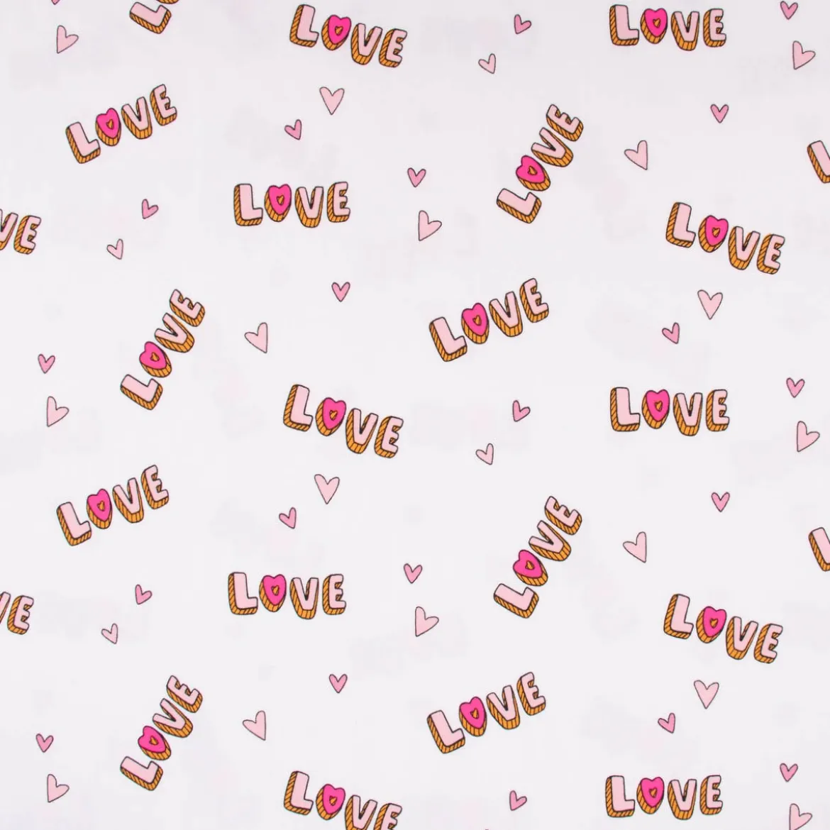 Baumwolljersey Jerseystoff NEON LOVE Schrift Herzchen weiß rosa pink 148cm Breite
