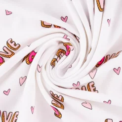 Baumwolljersey Jerseystoff NEON LOVE Schrift Herzchen weiß rosa pink 148cm Breite