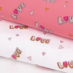 Baumwolljersey Jerseystoff NEON LOVE Schrift Herzchen rosa pink 148cm Breite