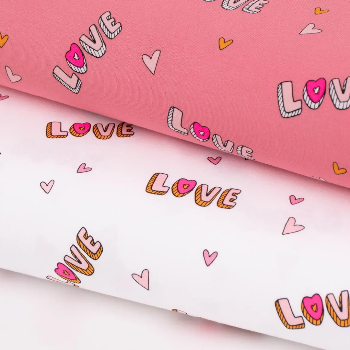 Baumwolljersey Jerseystoff NEON LOVE Schrift Herzchen rosa pink 148cm Breite