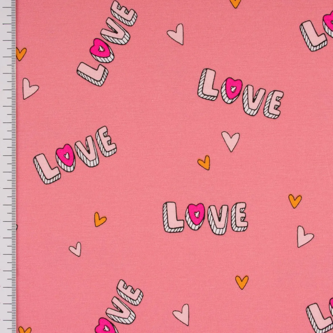 Baumwolljersey Jerseystoff NEON LOVE Schrift Herzchen rosa pink 148cm Breite