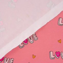 Baumwolljersey Jerseystoff NEON LOVE Schrift Herzchen rosa pink 148cm Breite