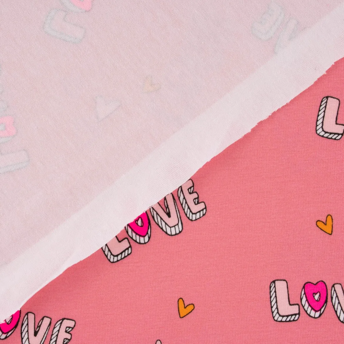 Baumwolljersey Jerseystoff NEON LOVE Schrift Herzchen rosa pink 148cm Breite