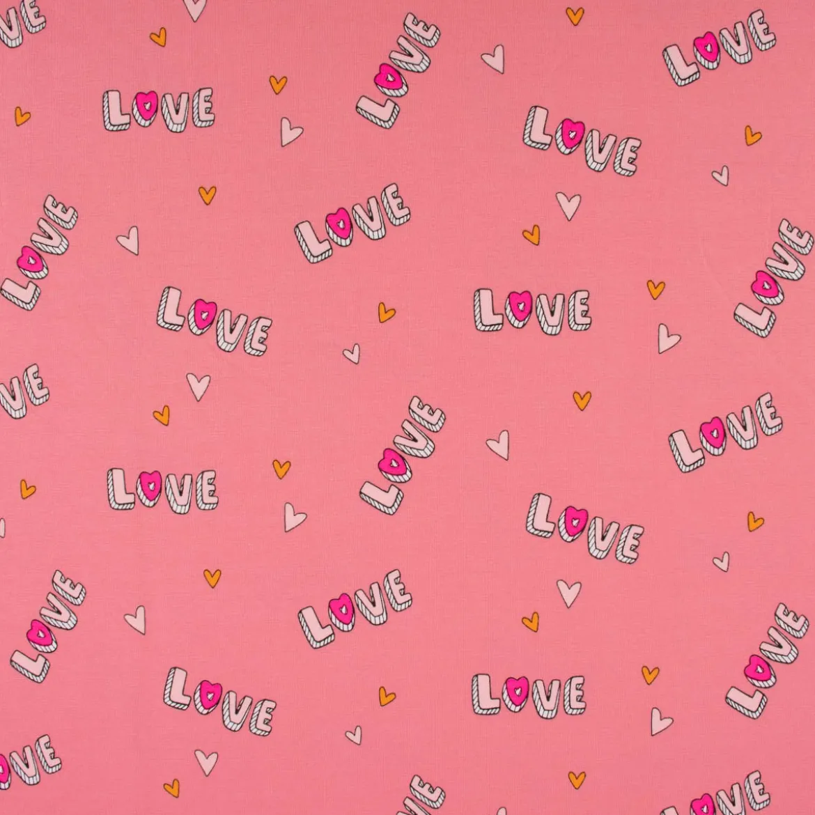 Baumwolljersey Jerseystoff NEON LOVE Schrift Herzchen rosa pink 148cm Breite
