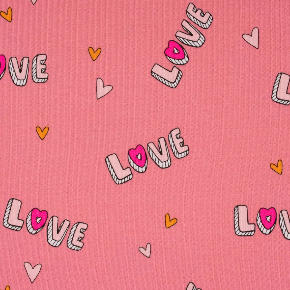 Baumwolljersey Jerseystoff NEON LOVE Schrift Herzchen rosa pink 148cm Breite