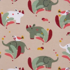 Baumwolljersey Jersey SUNDARA Elefant Nashorn Vogel hellbraun bunt 1,5m Breite