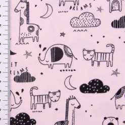 Baumwolljersey Jersey Tiere Elefant Giraffe Bär rosa schwarz 1,45m Breite