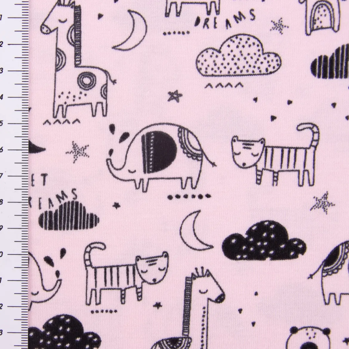 Baumwolljersey Jersey Tiere Elefant Giraffe Bär rosa schwarz 1,45m Breite