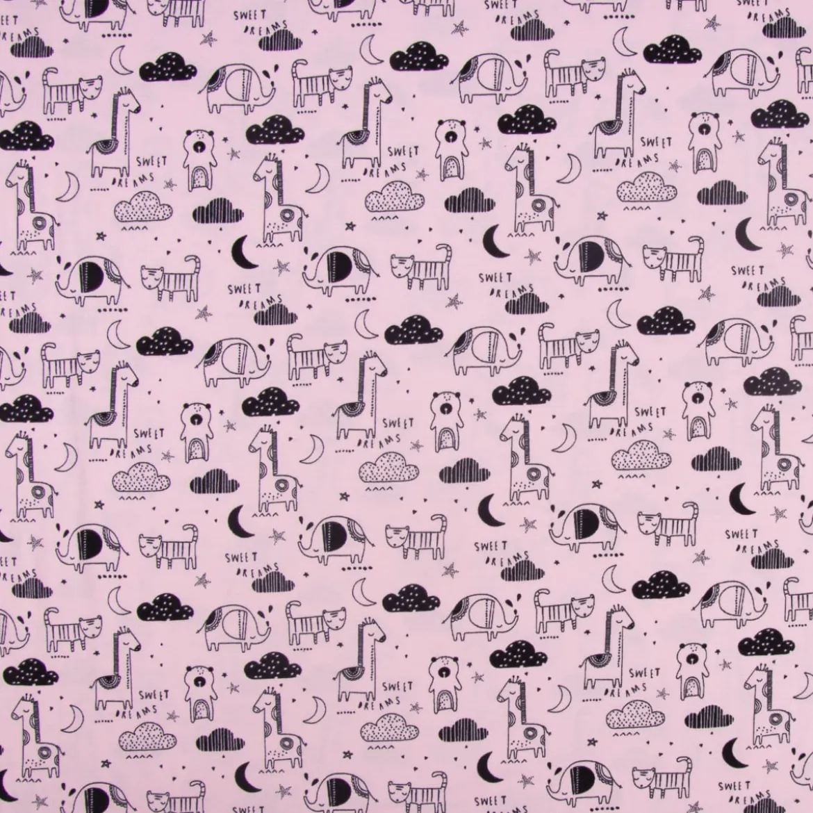 Baumwolljersey Jersey Tiere Elefant Giraffe Bär rosa schwarz 1,45m Breite
