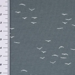 Baumwolljersey Jersey Vögel grafisch rauchblau weiß 1,50m Breite