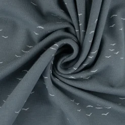 Baumwolljersey Jersey Vögel grafisch rauchblau weiß 1,50m Breite