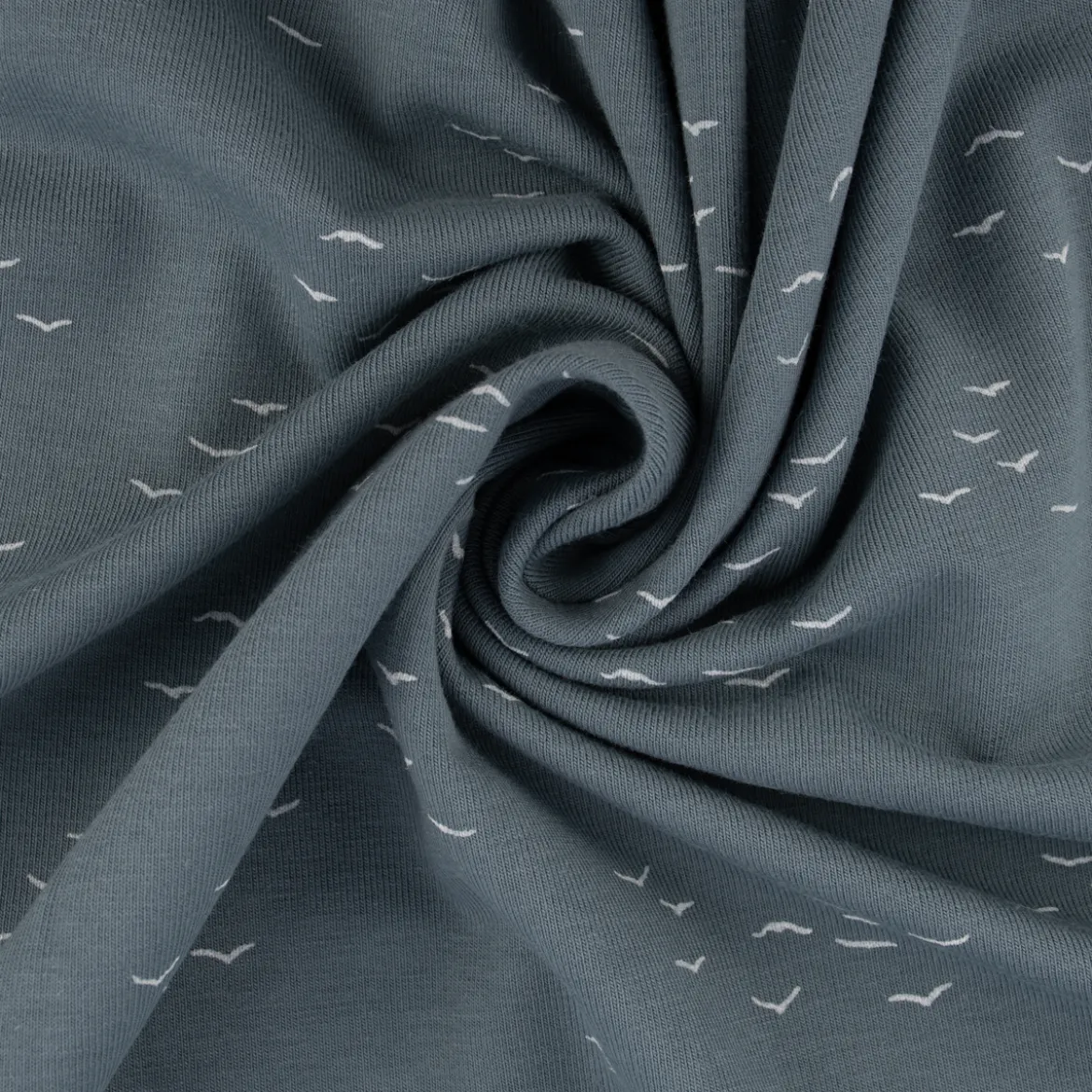 Baumwolljersey Jersey Vögel grafisch rauchblau weiß 1,50m Breite