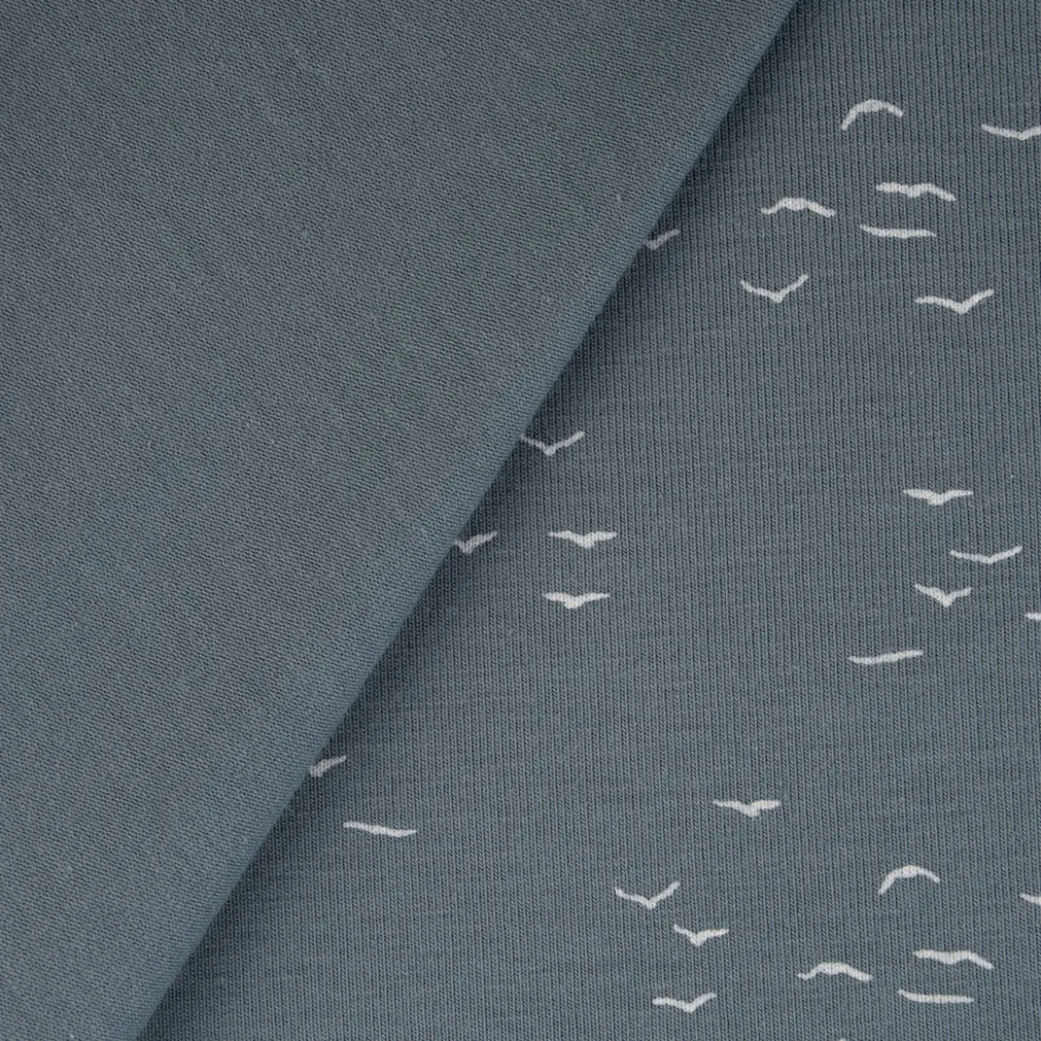 Baumwolljersey Jersey Vögel grafisch rauchblau weiß 1,50m Breite