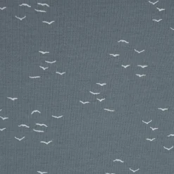 Baumwolljersey Jersey Vögel grafisch rauchblau weiß 1,50m Breite