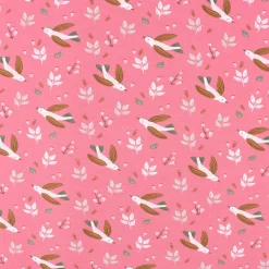 Baumwolljersey Jersey ZOILO Vögel Zweige Blätter rosa weiß braun grün 1,5m Breite