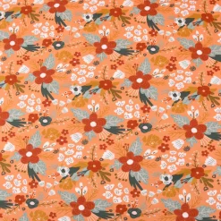Baumwolljersey Organic Bio Blumen Blätter abstrakt lachs mint ocker 1,5m Breite