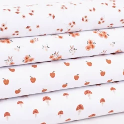 Baumwolljersey Organic Bio Digitaldruck Aquarell Blüten Blätter weiß braun grün 1,4m Breite