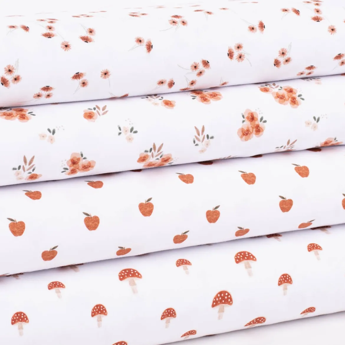 Baumwolljersey Organic Bio Digitaldruck Aquarell Blüten Blätter weiß braun grün 1,4m Breite