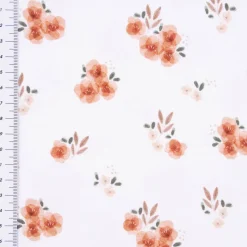 Baumwolljersey Organic Bio Digitaldruck Aquarell Blüten Blätter weiß braun grün 1,4m Breite