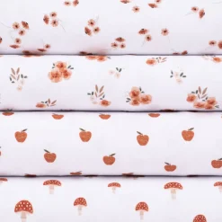 Baumwolljersey Organic Bio Digitaldruck Aquarell Blüten Blätter weiß braun grün 1,4m Breite