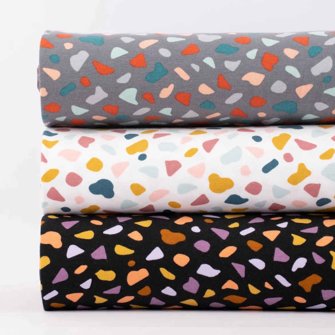 Baumwolljersey Organic Bio GRAPHIC DOTS Mosaik grau mint rosa 1,5m Breite