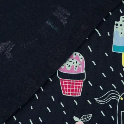 Baumwolljersey UNICORN PARTY Einhorn Eis Pünktchen dunkelblau bunt neongelb 1,5m Breite