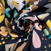 Baumwollsatin Stretchstoff Blumen schwarz bunt 150cm Breite
