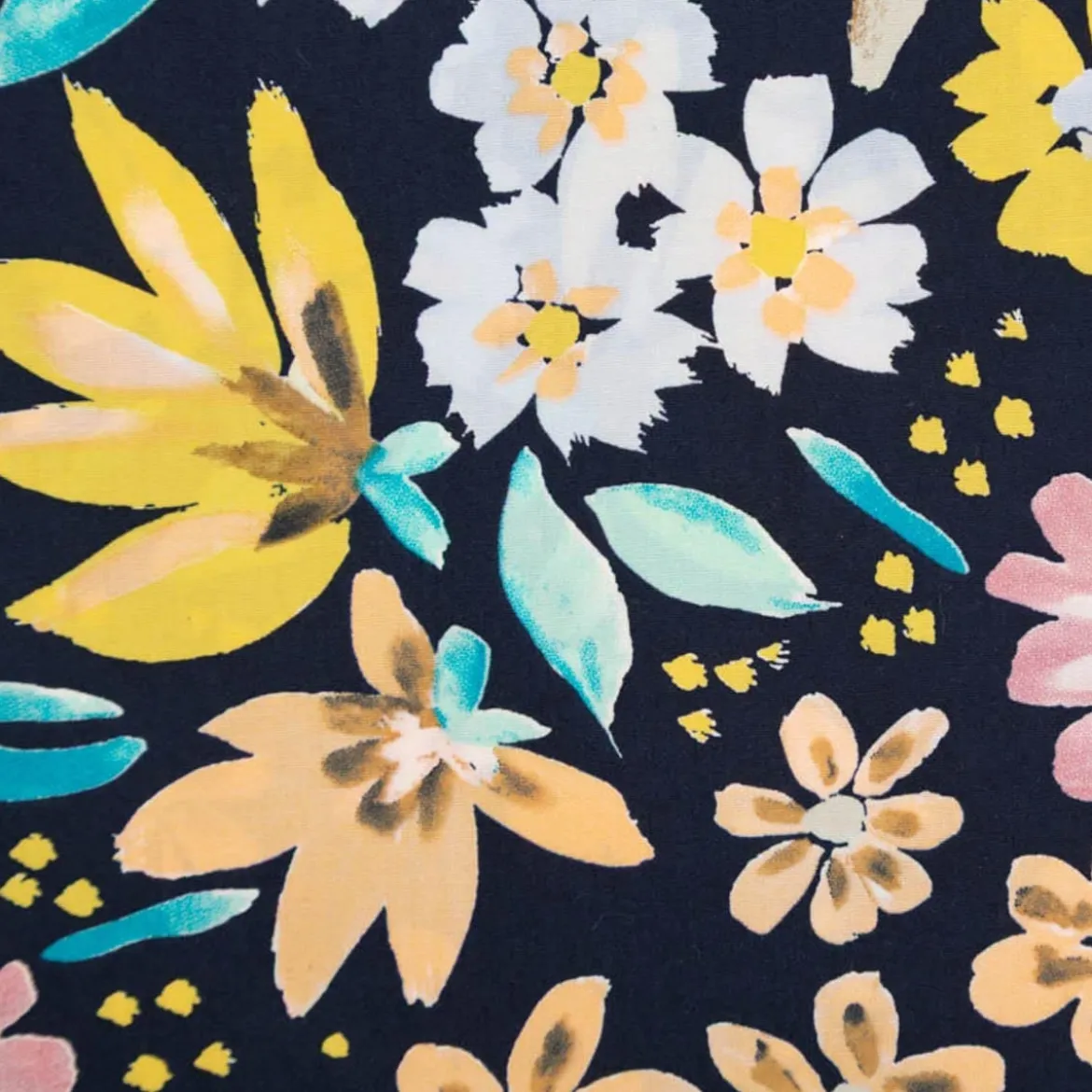 Baumwollsatin Stretchstoff Blumen schwarz bunt 150cm Breite