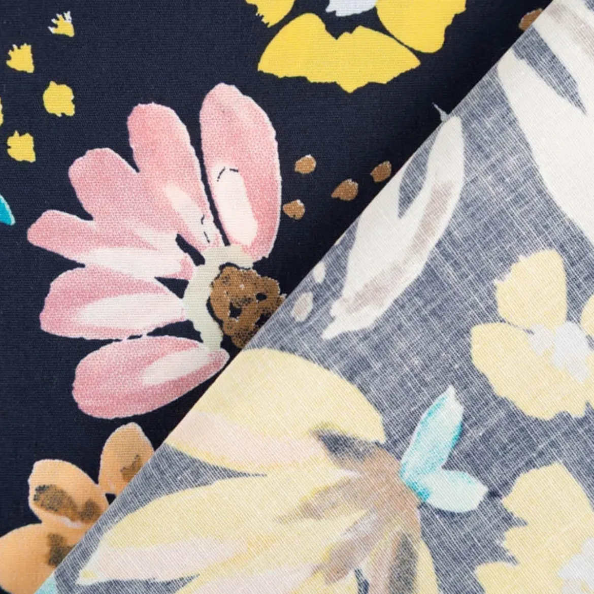 Baumwollsatin Stretchstoff Blumen schwarz bunt 150cm Breite