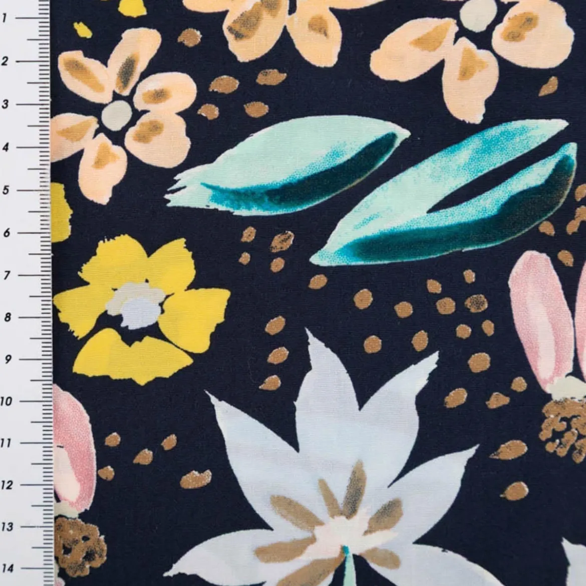Baumwollsatin Stretchstoff Blumen schwarz bunt 150cm Breite