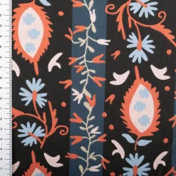 Baumwollstoff Alezia Streifen Blumen schwarz 1,47m Breite