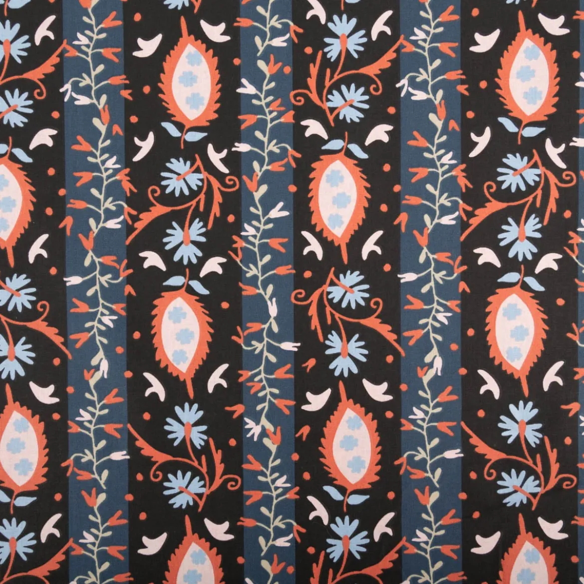 Baumwollstoff Alezia Streifen Blumen schwarz 1,47m Breite