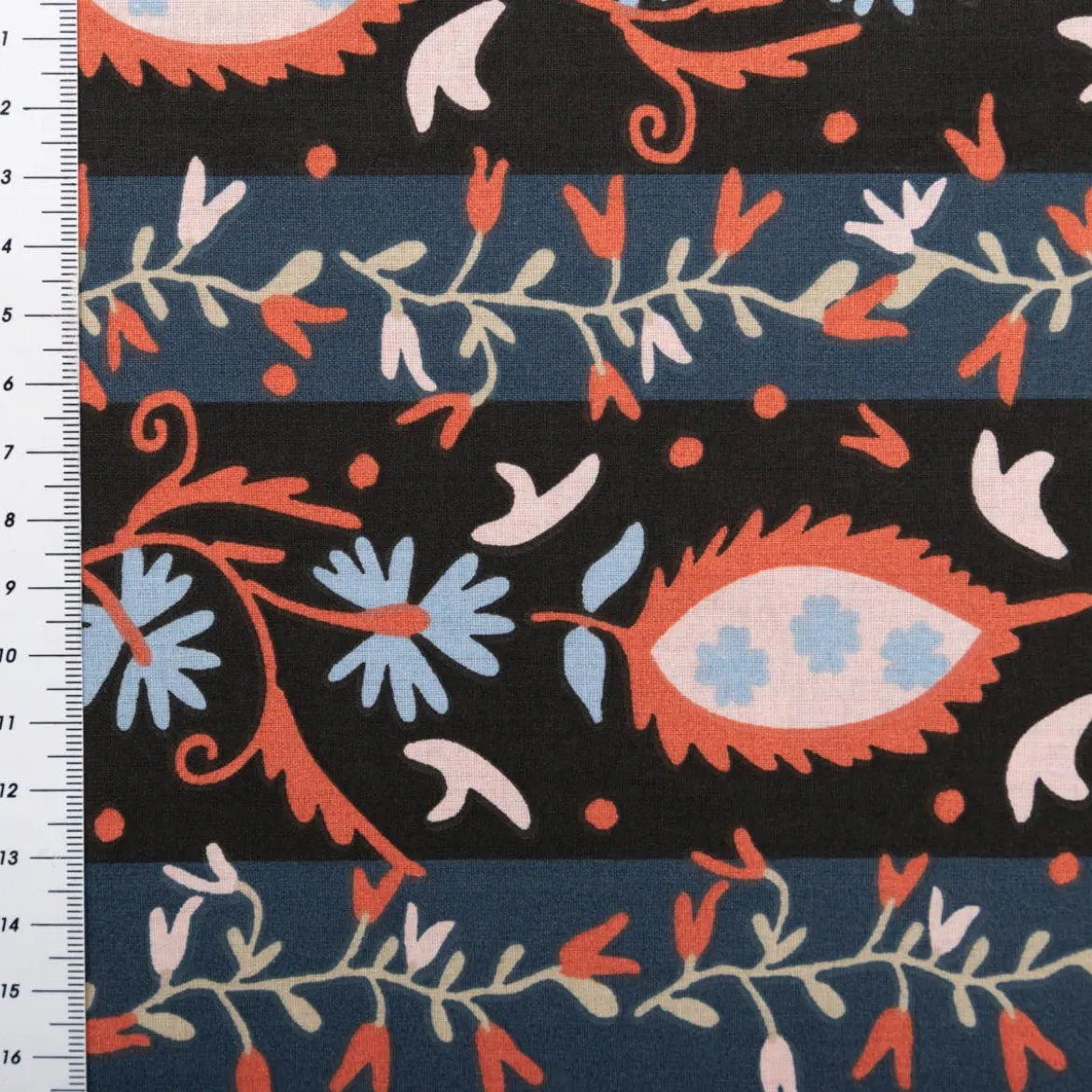 Baumwollstoff Alezia Streifen Blumen schwarz 1,47m Breite