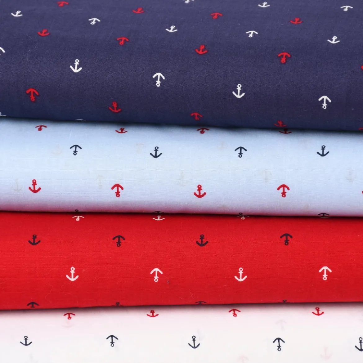 Baumwollstoff Anker klein weiß blau rot 1,5m Breite