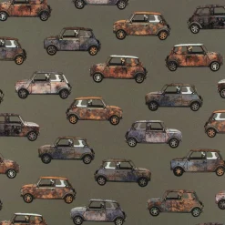 Baumwollstoff Canvas Digital Cars Army Green Retro Autos khakigrün braun 1,40m Breite