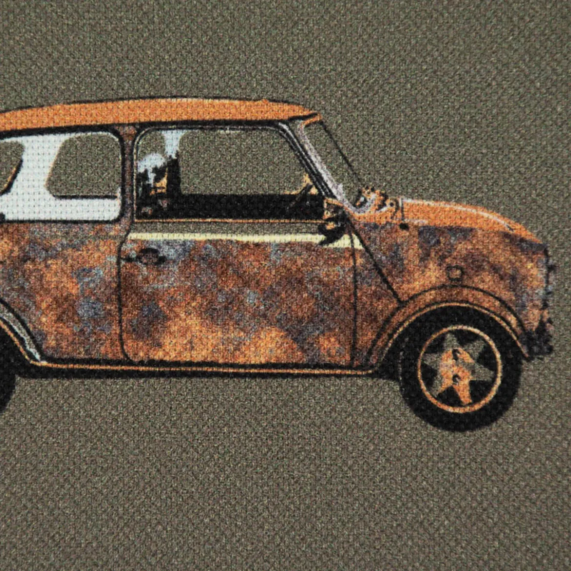 Baumwollstoff Canvas Digital Cars Army Green Retro Autos khakigrün braun 1,40m Breite