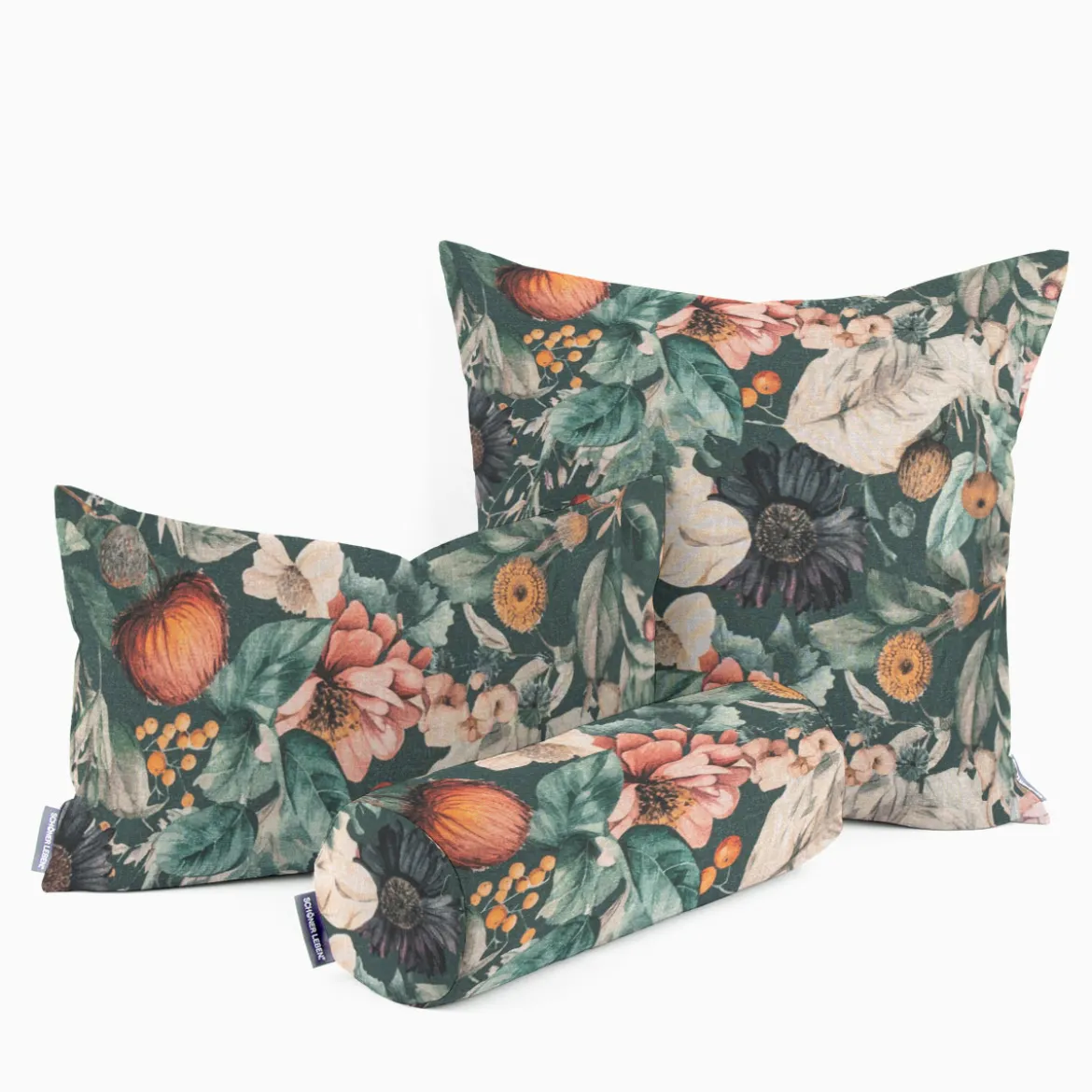 Baumwollstoff Canvas Stoff Vorhangstoff Digitaldruck Vintage Blumen dunkelgrün 1,40m Breite