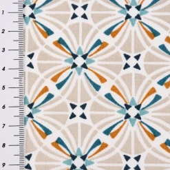 Baumwollstoff CAPUCINE Mandala Retro Blume grafisch weiß beige petrol ocker 1,50m Breite