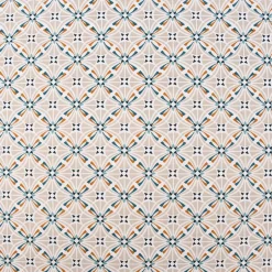 Baumwollstoff CAPUCINE Mandala Retro Blume grafisch weiß beige petrol ocker 1,50m Breite