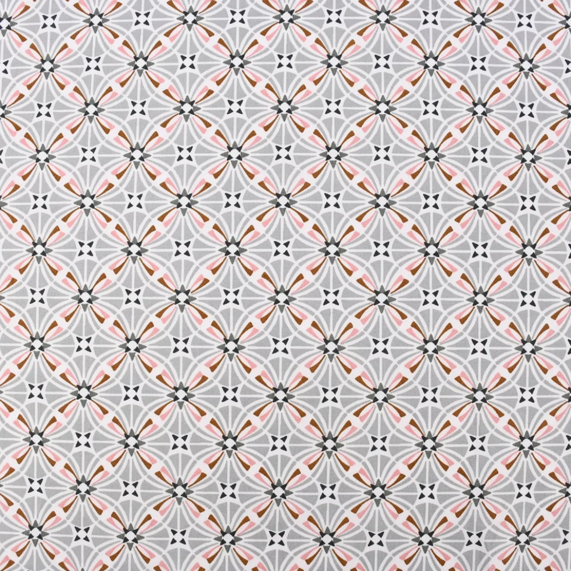 Baumwollstoff CAPUCINE Mandala Retro Blume grafisch weiß grau braun rosa 1,50m Breite