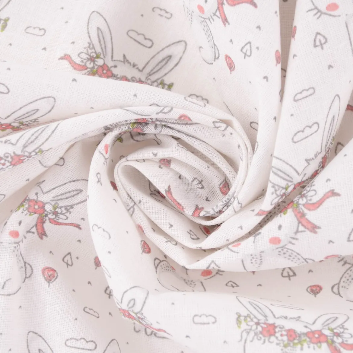 Baumwollstoff Chic Häschen mit Blumenkranz weiß rose 1,40m Breite